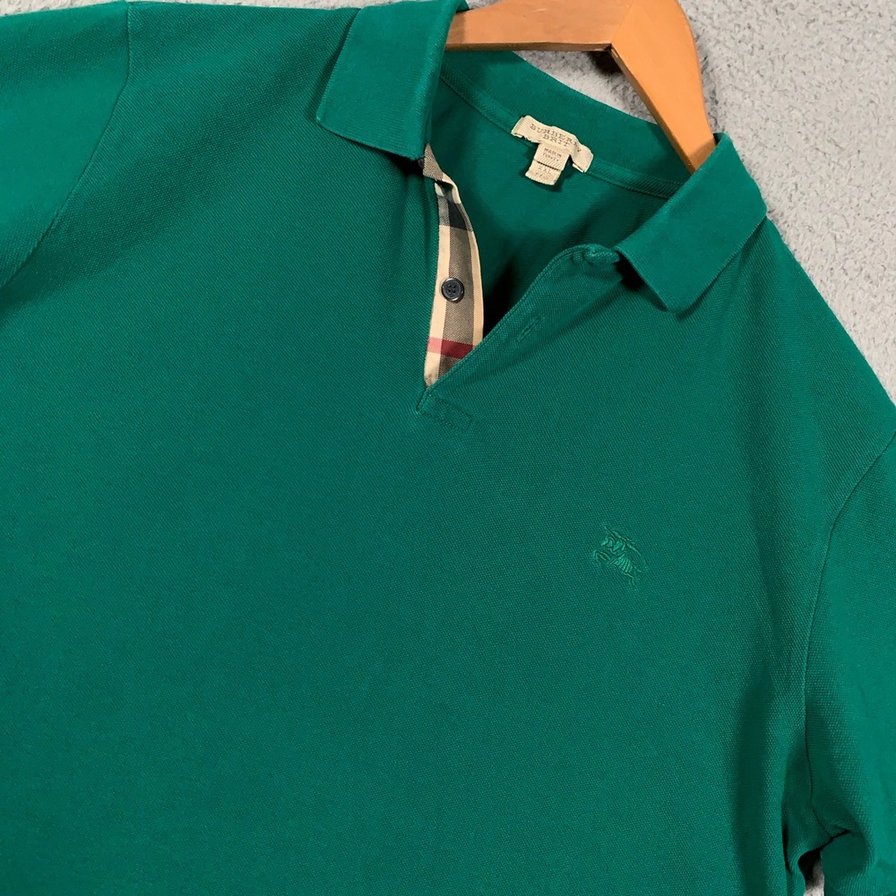 Burberry Brit Pique Polo Shirt Mens XXL Green Short Sleeve Nova Check Placket